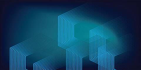 Abstract hexagonal lines on a blue background. Geometric line art design for posters, flyers, covers, websites, and banners.