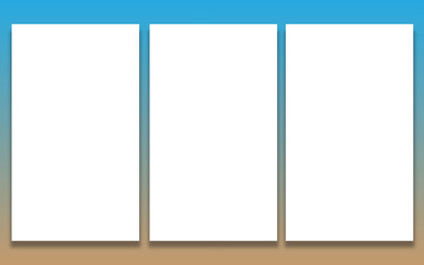 Modern blue and beige  wireframe layout featuring three white vertical panels with bold outlines, suitable for dashboards, apps, or responsive interface mockups.