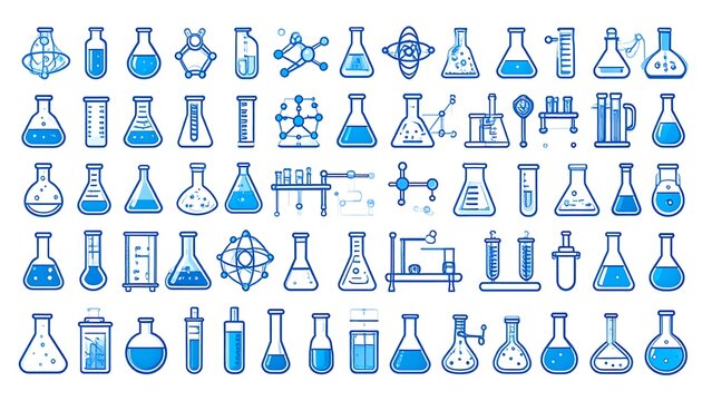 Collection of various science beakers and lab equipment icons - Powered by Adobe