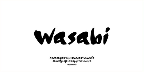 Brush Font. Hand Drawn Typeface with Japanese Calligraphy Style. East Asian-Inspired Font Uppercase Lowercase and Number. Creative Decorative Typography Vector Illustration.