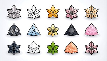Colorful geometric flower and crystal shapes