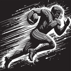  Illustration depicting an American football player in dynamic motion, creatively portrayed with tire tread patterns, symbolizing speed and endurance