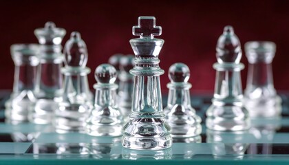 Clear Glass Chess King Centered on Teal Board