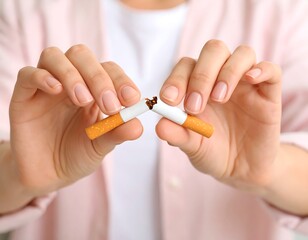 Close-up of hands breaking a cigarette in half