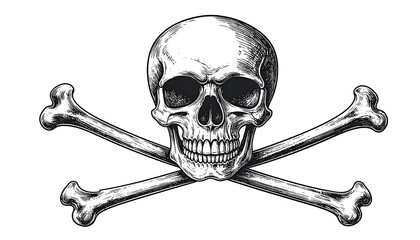 Detailed hand-drawn skull and crossbones