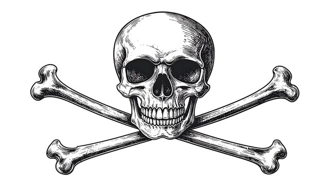 Detailed hand-drawn skull and crossbones