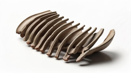 Organic textured abstract sculpture with curved segments on white background