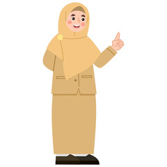 Illustration of Female Teacher Pointing Upward