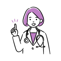 Simple illustration of a young female medical professional giving an explanation