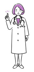 Simple illustration of a young female medical professional giving an explanation