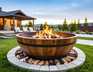 Obraz premium Outdoor fire pit in a landscaped backyard