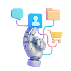 Isolate Transparent Omnichannel Marketing Tactics Digital hand interacting with virtual data icons. PNG Die-Cut For Advertising.