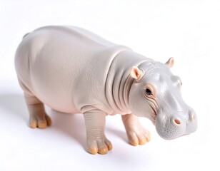 Fototapeta premium Light grey plastic hippopotamus toy, posed on white background
