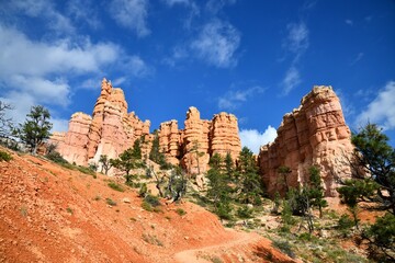 Scenic view of Fairyland Loop Trail in Bryce Canyon National Park under a clear blue sky