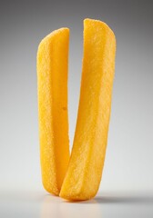 Frozen Yellow French Fries Standing Upright on Gray Background
