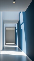 Obraz premium Modern architecture hallway with dynamic light patterns creates a serene and minimalist atmosphere