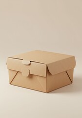 Plain Brown Cardboard Food Container with Lid on White Background