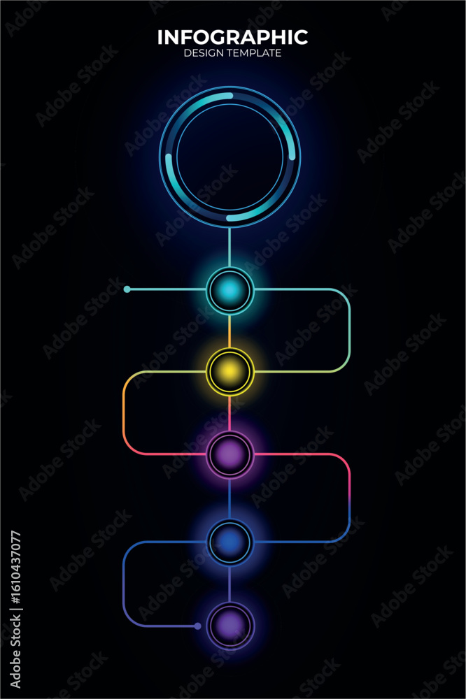 Fototapete infographic tech template with neon and glowing gradient circle. modern ui interface layout 5 step p