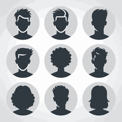 Silhouette Avatar Icon Set of Diverse Hairstyles in Circle