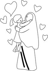 happy mother's day Illustration mom and kids coloring page