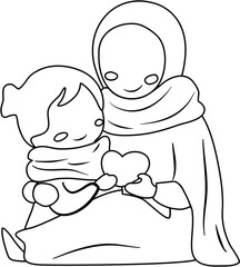 happy mother's day Illustration mom and kids coloring page
