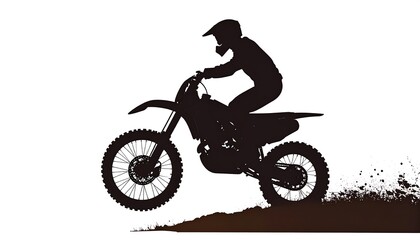 Motocross rider silhouette airborne, kicking up dirt