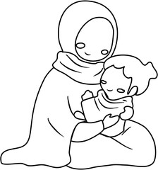 happy mother's day Illustration mom and kids coloring page