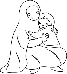happy mother's day Illustration mom and kids coloring page