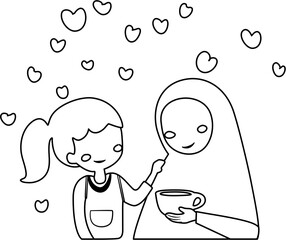 happy mother's day Illustration mom and kids coloring page