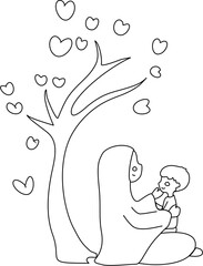 happy mother's day Illustration mom and kids coloring page