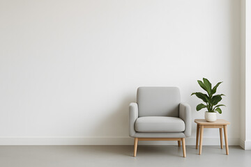 Cozy Corner with Grey Armchair and Potted Plant on Side Table