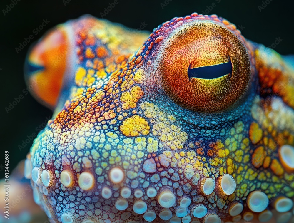 Poster vibrant close-up of a colorful octopus displaying intricate patterns and textures in a natural habit