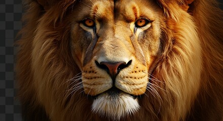 Realistic lion face or lion silhouette transparent background fine fur details