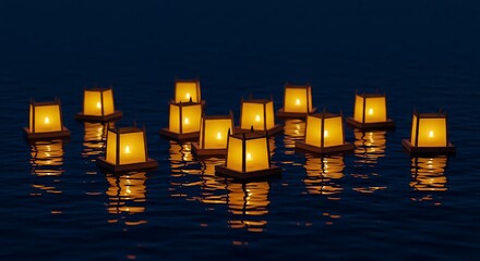 Paper lanterns (toro nagashi) floating in water
