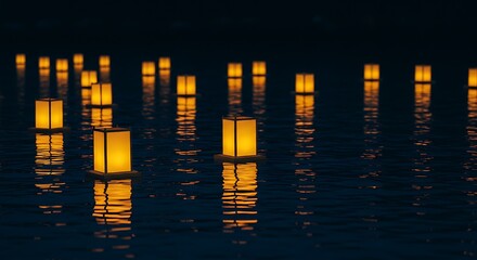 Paper lanterns (toro nagashi) floating in water
