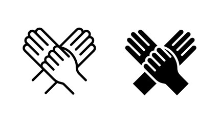 Obraz premium Teamwork Hands Icon: Outline and Solid Black Vector Graphics for Collaboration, Unity, and Support.
