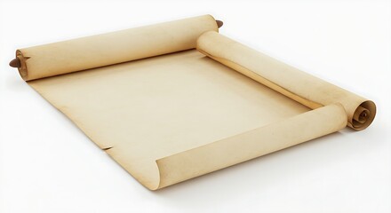 Vintage Paper Scroll Rolled open slightly Isolated on white studio setup