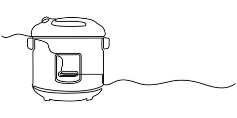Continuous one line drawing of a rice cooker with a round lid, depicting cooking and everyday convenience, line art style vector illustration. 