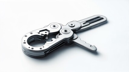 Sleek metallic multi-tool key holder with integrated carabiner on clean white surface