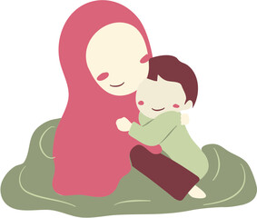 happy mother's day Illustration with mom and kids