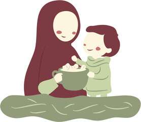 happy mother's day Illustration with mom and kids