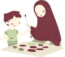 happy mother's day Illustration with mom and kids