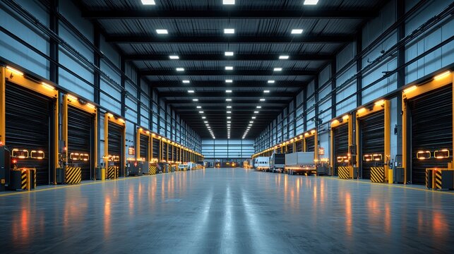Warehouse interior perspective view - Powered by Adobe