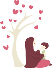 happy mother's day Illustration with mom and kids