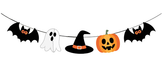 Halloween garland bats ghost witch hat pumpkin decoration