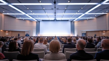 Fototapeta premium Massive corporate conference gathering inside a large auditorium setting