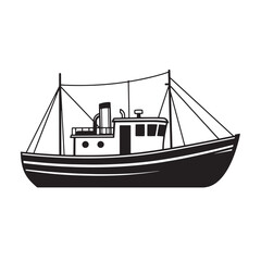 Obraz premium Classic black and white vintage art illustration of a fishing boat isolated on white background