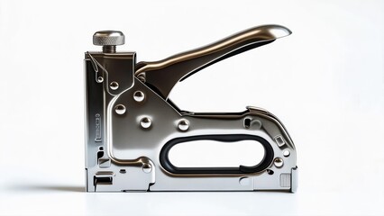 Obraz premium Robust Metal Staple Gun Isolated on White Background. Essential Hand Tool for Construction, Upholstery, and DIY.