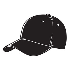 Fototapeta premium Classic black baseball cap graphic isolated on white background in vintage art style