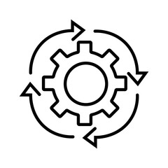 Outline icon of interconnected workflow and process cycles with editable stroke, ideal for illustrating streamlined systems and business flow.
